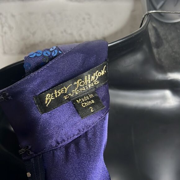 Betsey Johnson Silk Blue Sequins Evening Dress Cocktail Prom Party Size 2 - Picture 7 of 8